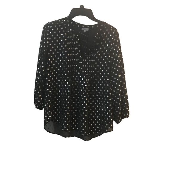 Abbeline Size small women’s black with gold design V-neck blouse - Picture 4 of 11